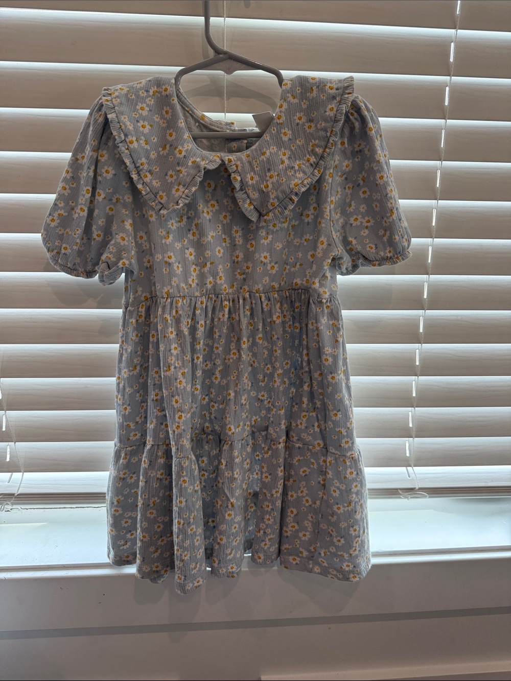 Girls' Light Blue Daisy Tiered Dress with Peter Pan Collar